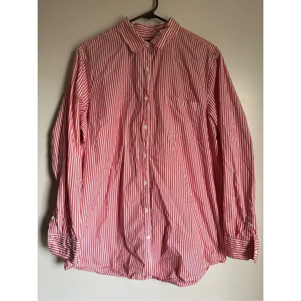 Banana Republic men’s red striped 100% cotton button shirt sz L beachy breathabl